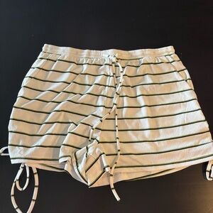 Kittenish White with Black and Green Striped Shorts with Elastic Band